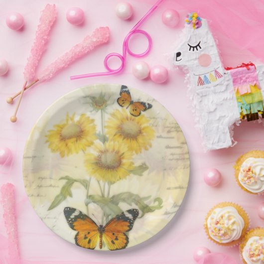 Sonnenblumen und Schmetterling Pappteller (Party)