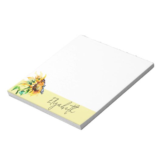 Sonnenblumen und Schmetterling personalisiert Notizblock (Rotiert)