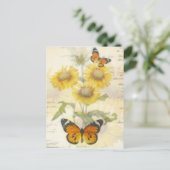 Sonnenblumen und Schmetterling Postkarte (Stehend Vorderseite)