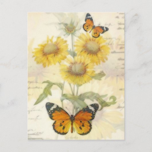 Sonnenblumen und Schmetterling Postkarte (Vorderseite)