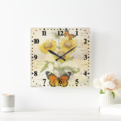 Sonnenblumen und Schmetterling Quadratische Wanduhr (Zuhause)