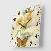 Sonnenblumen und Schmetterling Quadratische Wanduhr (Winkel)