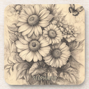 Sonnenblumen und Schmetterling - Rustikales Papier Getränkeuntersetzer