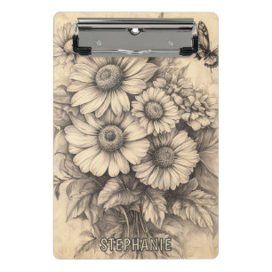 Sonnenblumen und Schmetterling - Rustikales Papier Mini Klemmbrett