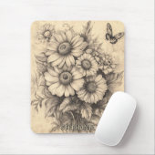 Sonnenblumen und Schmetterling - Rustikales Papier Mousepad (Mit Mouse)