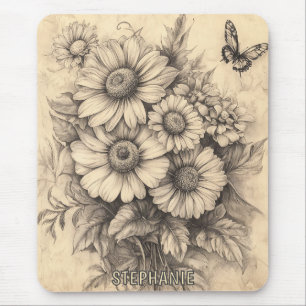Sonnenblumen und Schmetterling - Rustikales Papier Mousepad