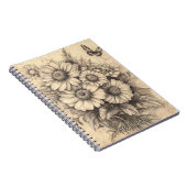 Sonnenblumen und Schmetterling - Rustikales Papier Notizblock (Rechte Seite)