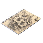 Sonnenblumen und Schmetterling - Rustikales Papier Notizblock (Linke Seite)