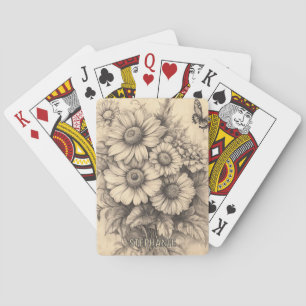 Sonnenblumen und Schmetterling - Rustikales Papier Spielkarten