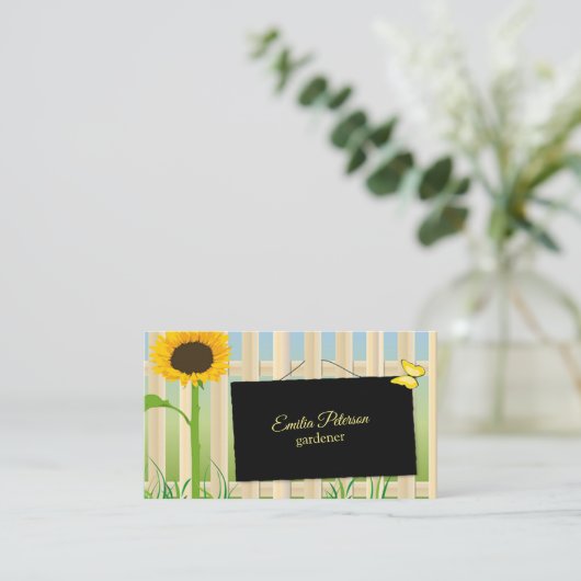 Sonnenblumen und Schmetterling Visitenkarte (Stehend Vorderseite)