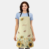Sonnenblumen und Schmetterlinge auf cremig gelb Schürze (Getragen)