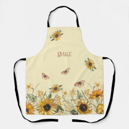 Sonnenblumen und Schmetterlinge auf cremig gelb Schürze
