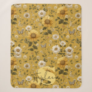 Sonnenblumen und Schmetterlinge auf gelbem Hinterg Sherpadecke