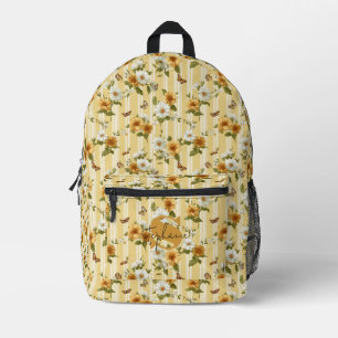 Sonnenblumen und Schmetterlinge auf gelben Streife Bedruckter Rucksack