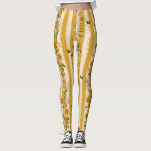 Sonnenblumen und Schmetterlinge auf gelben Streife Leggings