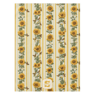 Sonnenblumen und Schmetterlinge auf gelben Streife Tischdecke
