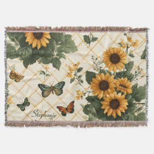 Sonnenblumen und Schmetterlinge auf hellem Gelb Decke