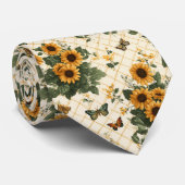Sonnenblumen und Schmetterlinge auf hellem Gelb Krawatte (Gerollt)