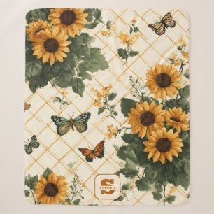 Sonnenblumen und Schmetterlinge auf hellem Gelb Sherpadecke