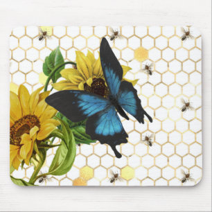 Sonnenblumen und Schmetterlinge auf Wabenrüben Mousepad