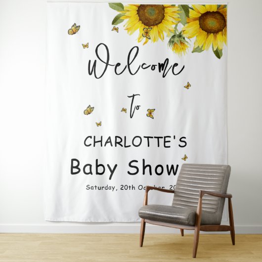 Sonnenblumen und Schmetterlinge Babydusche Hinterg Wandteppich (Beispiel)