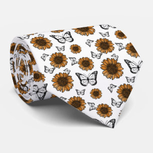 Sonnenblumen- und Schmetterlinge-Boho-Muster Krawatte