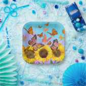 Sonnenblumen und Schmetterlinge farbenfroh-gelb-br Pappteller (Party)