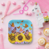 Sonnenblumen und Schmetterlinge farbenfroh-gelb-br Pappteller (Party)