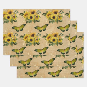 Sonnenblumen und Schmetterlinge Geschenkpapier Set