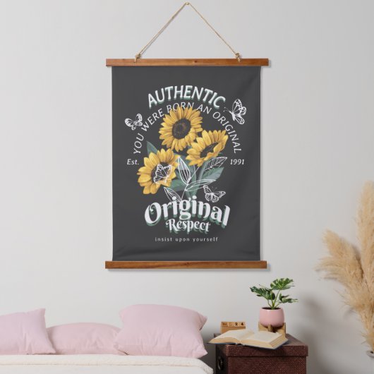 Sonnenblumen und Schmetterlinge Grafik Wandteppich Mit Holzrahmen (Schlafzimmer)