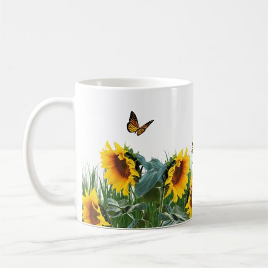 Sonnenblumen und Schmetterlinge Kaffeetasse (Links)