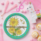 Sonnenblumen und Schmetterlinge Scallope Grenze Pappteller (Party)