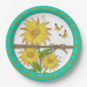 Sonnenblumen und Schmetterlinge Scallope Grenze Pappteller (Vorderseite)