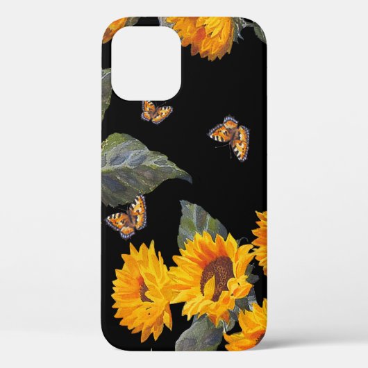 Sonnenblumen und Schmetterlinge: Schwarzer Untergr Case-Mate iPhone Hülle (Rückseite)
