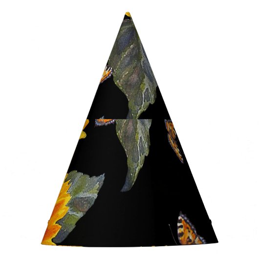 Sonnenblumen und Schmetterlinge: Schwarzer Untergr Partyhütchen (Vorderseite)