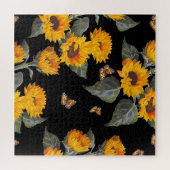 Sonnenblumen und Schmetterlinge: Schwarzer Untergr Puzzle (Horizontal)