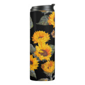 Sonnenblumen und Schmetterlinge: Schwarzer Untergr Thermosbecher (Nach links gedreht)