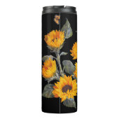 Sonnenblumen und Schmetterlinge: Schwarzer Untergr Thermosbecher (Rückseite)