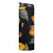 Sonnenblumen und Schmetterlinge: Schwarzer Untergr Thermosbecher (Nach rechts gedreht)