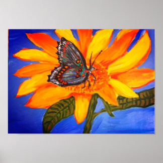Sonnenblumen und Schmetterlingsblume Poster