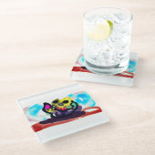 Sonnenblumen und Schwarze Katze Glasuntersetzer (Schrägansicht)