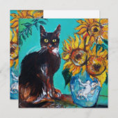 SONNENBLUMEN UND SCHWARZE KATZE IM AQUAMARINEN Par (Vorne/Hinten)