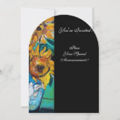 SONNENBLUMEN UND SCHWARZE KATZE IM AQUAMARINEN Par Einladung (Rückseite)