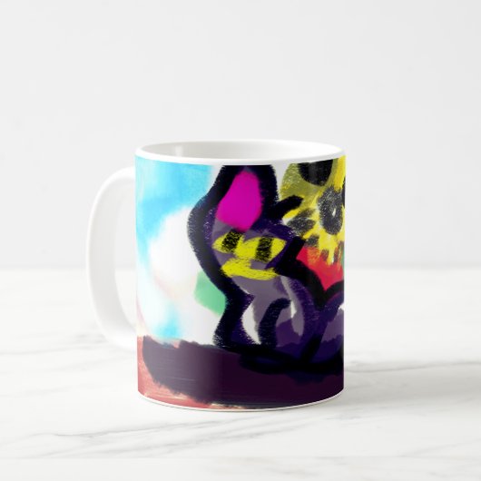 Sonnenblumen und Schwarze Katze Kaffeetasse (Vorderseite Links)