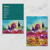SONNENBLUMEN UND SCHWARZE ROOSTER, blau-grün Visitenkarte (Vorne/Hinten)
