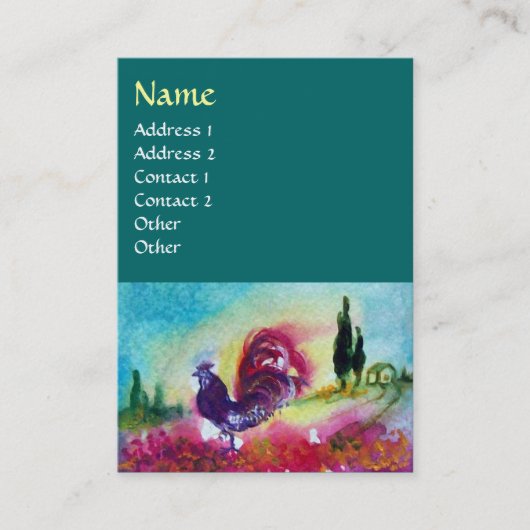 SONNENBLUMEN UND SCHWARZE ROOSTER, blau-grün Visitenkarte (Vorderseite)