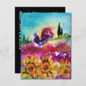SONNENBLUMEN UND SCHWARZE ROOSTER-Blume Einladungspostkarte (Vorne/Hinten)