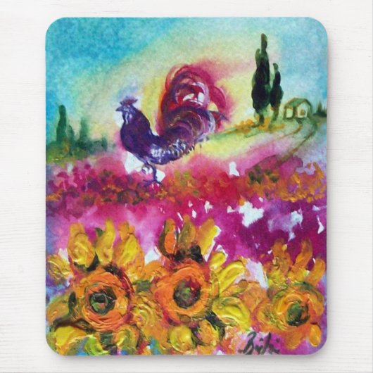 SONNENBLUMEN UND SCHWARZE ROOSTER MOUSEPAD (Vorne)