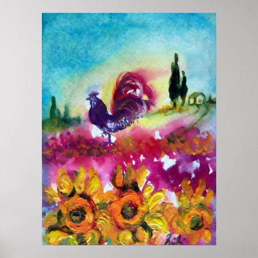 SONNENBLUMEN UND SCHWARZE ROOSTER POSTER (Vorne)