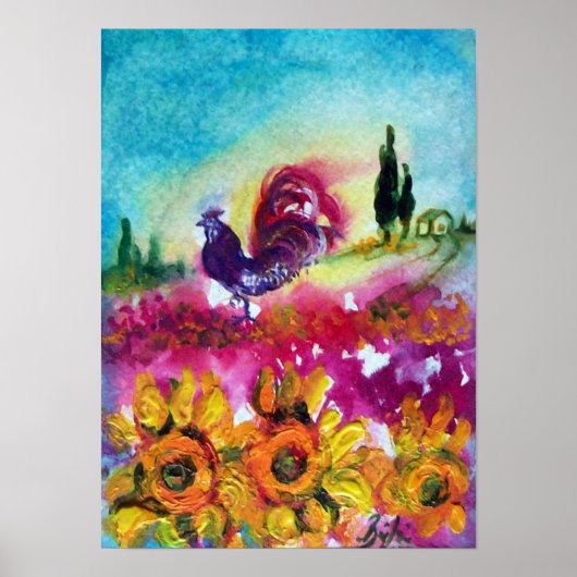 SONNENBLUMEN UND SCHWARZE ROOSTER POSTER (Vorne)
